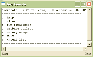 Internet Explorer: Microsoft VM: Java Console