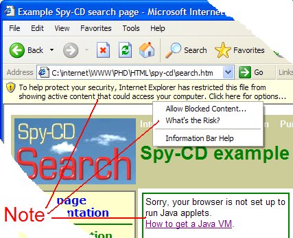 Active content warning for a web page containing a Java applet