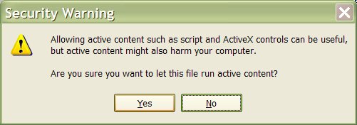 Enabling active content on Local Machine warning